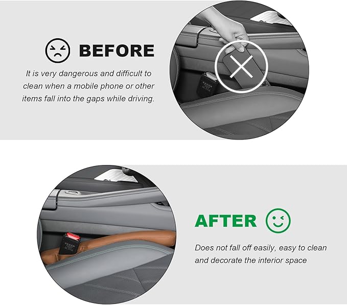 2PCS Leather Car Seat Gap Filler, No-Drop Seat Side Gap Plug Crevice Blocker with Securing Strap, Elastic Filler Block The Gap Between Seats & Console for Truck SUV Sedan (Brown)