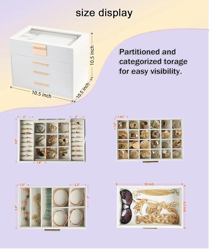 BOOVO Jewelry Boxes for Women, White and Black 6 Layer Large Jewelry Box for Necklace, Bracelet, Earrings, Rings Storage, Jew