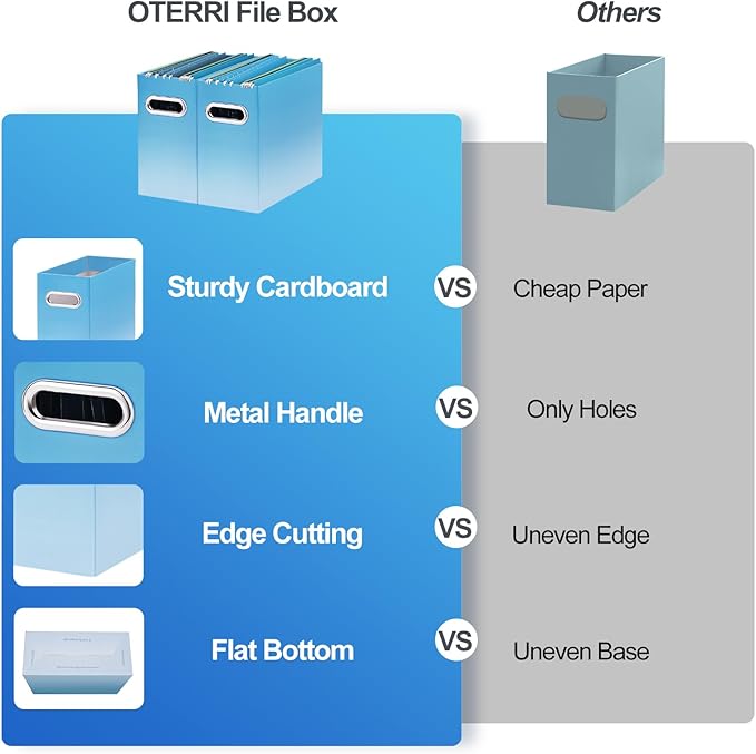 Oterri Cardboard File Organizer Box for Hanging File Folders Letter Size,File Box for Computer Desk,File Cabinet,Working Home