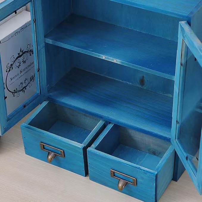 Rustic Vintage Mini Wood Counter Top Cabinet,Display Case with Organic Glass Door,Wall Storage Cabinet, that Sits on Countert