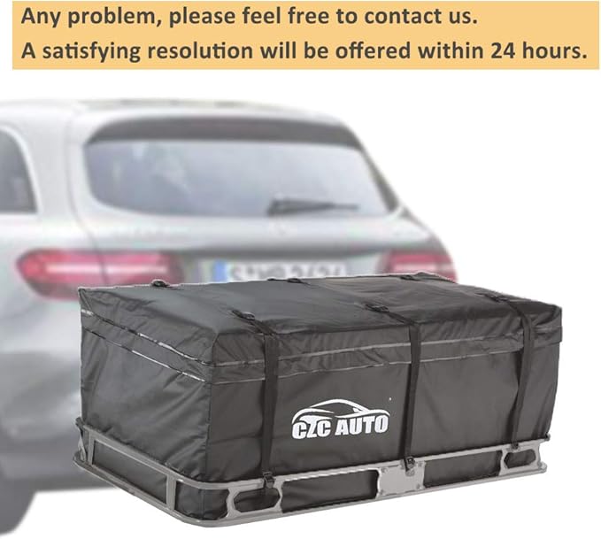 CZC AUTO Hitch Cargo Carrier Bag, 20 cu. ft Waterproof/Rainproof/Weatherproof Cargo Traveling Bag for Car Truck SUV Vans' Hitch Trays and Hitch Baskets, Safe Steady Durable Soft, Black