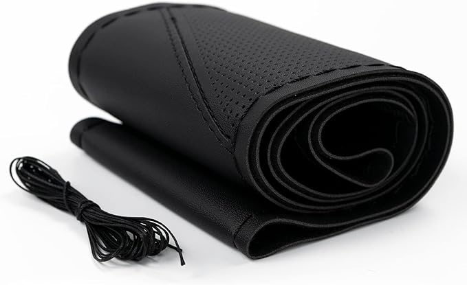 AUTOXBERT Sports Style Hand Sew Steering Wheel Cover Microfiber Leather Car Auto Steering Wheel Cover Stitch on Wrap for Cars
