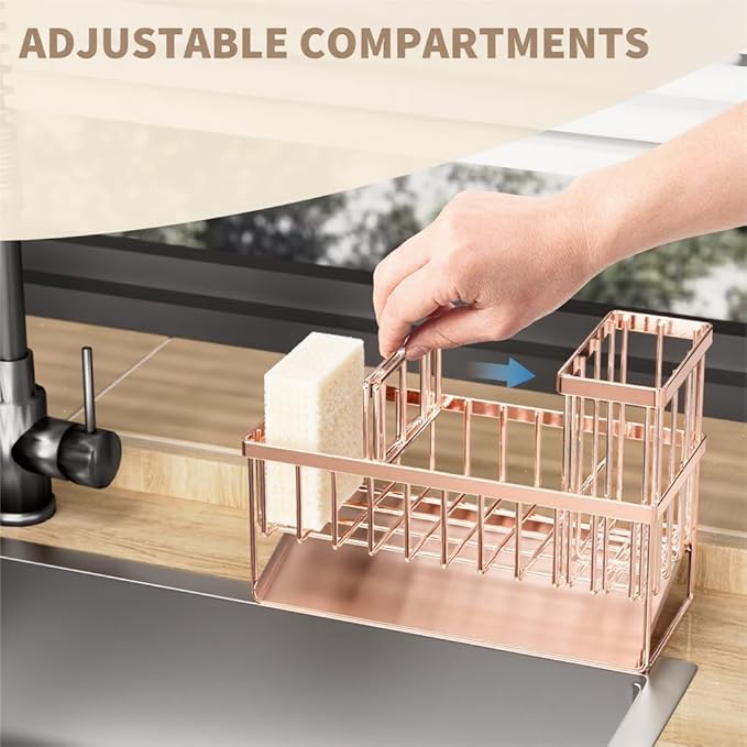 Cisily Sink Caddy Organzier with High Brush Holder, Sponge Holder for Sink, 304 Rustproof Stainless, Kitchen Countertop Soap 