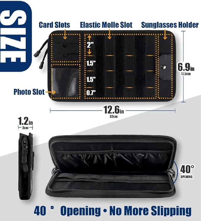 Semi-Rigid Car Sun Visor Organizer, Molle Panel Vehicle Storage with Zipper Pouch for Tactical Gears, Fits Cars, SUVs & Trucks