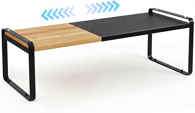 Expandable Kitchen Counter Shelf Organizer, Black Coffee Bar Accessories & Station Decor, Industrial Cabinet Riser with [Secu