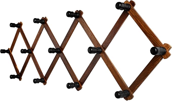 Accordion Wall Hanger, Wood Expandable Wall Mounted Hanger with 13 Hooks for Coats,Hats,Coffee Mug Ect,1 Pack Included,13 Peg