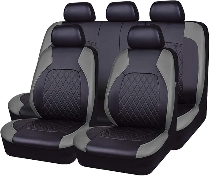 Universal Deluxe Pu Luxury Vinyl Faux Leather Car Seat Covers Full Set, Airbag Compatible, Breathable, Fit for Most Sedans, V