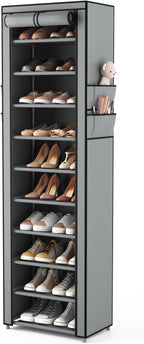 VTRIN Vertical Narrow Shoe Rack Organizer Tall Shoe Rack for Closet Entryway 10 Tier Non-Woven Cover Shoe Shelf Holds 20-22 P