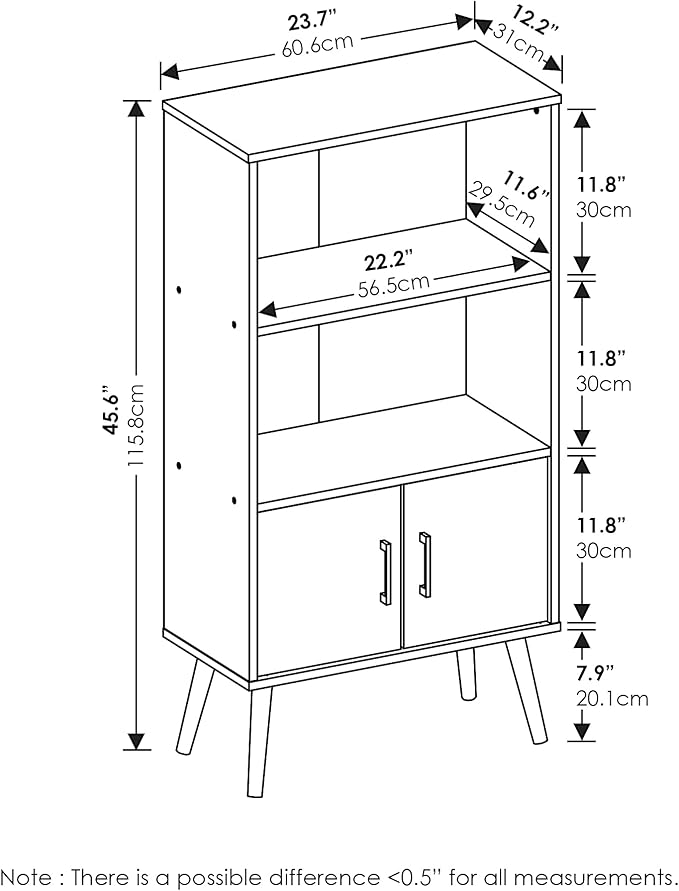 Furinno MIDCENTURY Storage Shelves, Storage Cabinet with Doors and Shelves, Bookshelf with Legs, for Living Room, Home Office