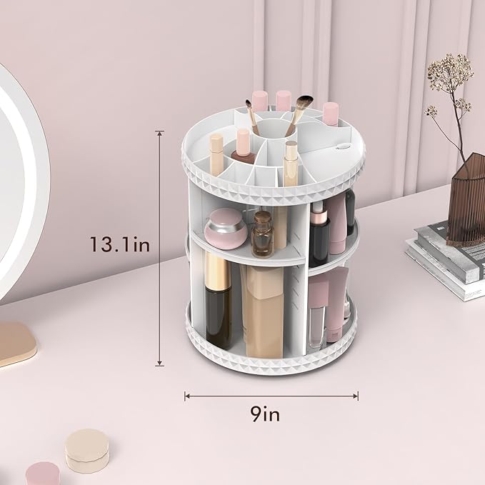 Rotating Makeup Organizer, 360° Spinning Skincare Organizers, Adjustable Layer Cosmetic Storage Lazy Susan Makeup Organizers 