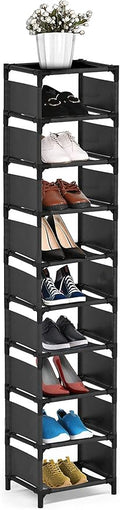 Vertical Shoe Rack, 10 Tier Narrow Shoe Rack for Closet & Entryway, Space Saving Tall Shoe Organizer for Small Spaces, Sturdy