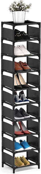 Vertical Shoe Rack, 10 Tier Narrow Shoe Rack for Closet & Entryway, Space Saving Tall Shoe Organizer for Small Spaces, Sturdy