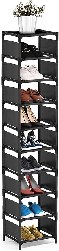 Vertical Shoe Rack, 10 Tier Narrow Shoe Rack for Closet & Entryway, Space Saving Tall Shoe Organizer for Small Spaces, Sturdy