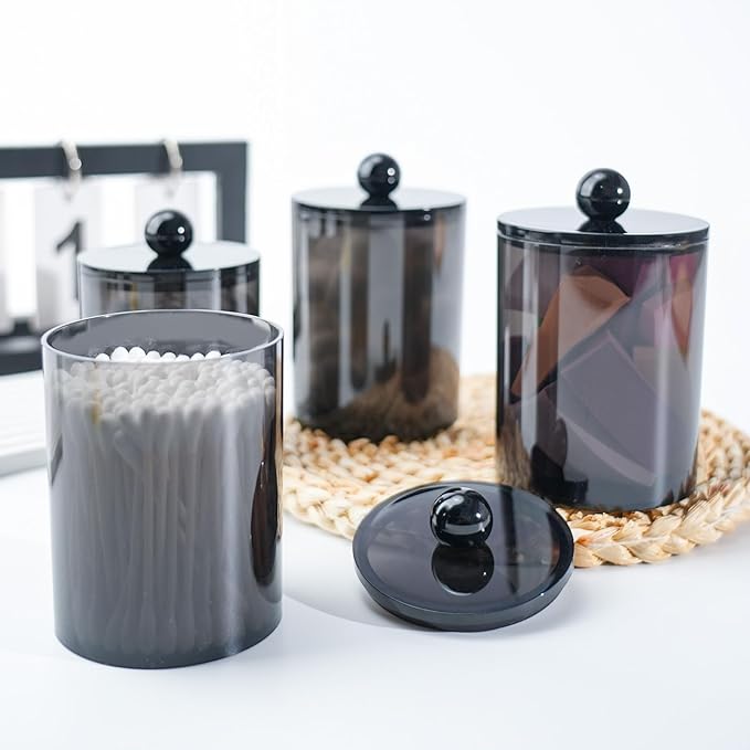 XIPENGKEJI 6 Pack Qtip Holder,Canister Apothecary Jar Set, Bathroom Jars with Lids Set for Cotton Swabs, Balls, Pads, Floss P