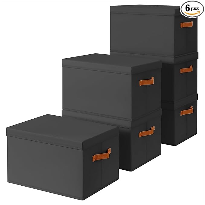 Homsorout Storage Bins with Lids - Large Fabric Closet Bins with Lid, 6 Pack Clothes Organizers and Storage, Collapsible Stac