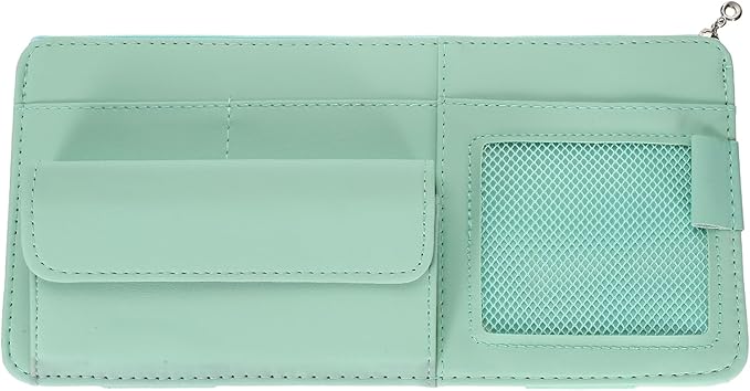 PATIKIL 1 Pcs Car Sun Visor Organizer, 12.8 x 6.5 Inch PU Leather Vehicle Storage Pouch Holder for Sunglasses Card Pen Driver License Car Accessories, Blue