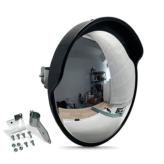 Convex Mirror - 12" Safety Mirrors for Garage, Warehouse, Pole-Mount Large Security Mirror for Driveway with Flexible PC Lens (12 Inch, Black)