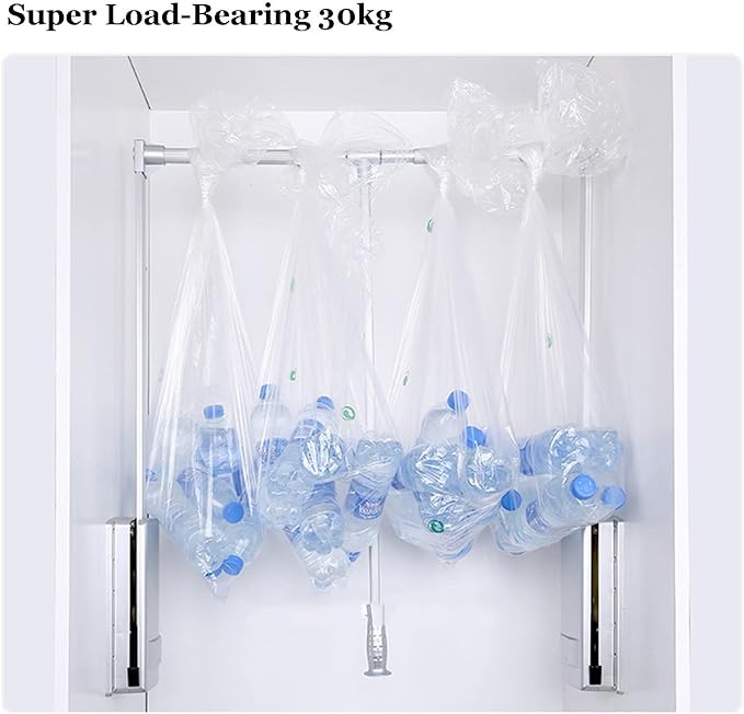 Pull Out Clothes Rail Extendable Pull Out Closet Rod - Adjustable Clothing Organizer Holder, Shock-Absorbing Buffer Pull-Down