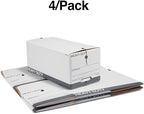 STAPLES Storage & Filing Box, Heavy-Duty with Handles & String-Button Lid, Letter Size Documents, Stackable, 4-Pack, White/Gr