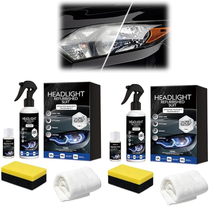 Automotive Headlight Restoration Kit: Fast & Easy Car Headlight Cleaner for Oxidized, Yellowed Headlamps - Refurbishing Fluid