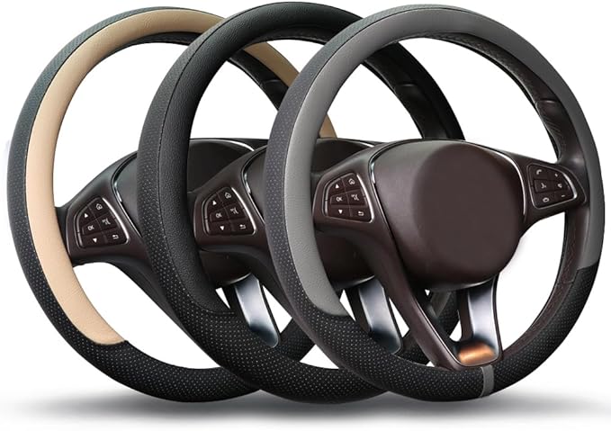 COFIT Breathable Car Steering Wheel Cover 15 inch Auto Universal Leather Wrap Non-Slip Steeringwheel Protector Automotive Int