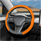 Car Nappa Leather Steering Wheel Cover, 15" Fashionable 5D Anti-Slip Vehicle Steering Wheel Protector, Breathable Auto Interi