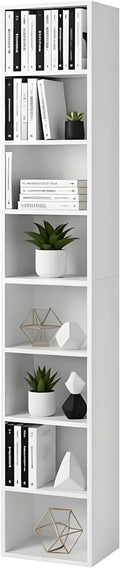 8-Cube Storage Organizer Bookcase, White, Tall Narrow Bookshelf for Home Office (White)