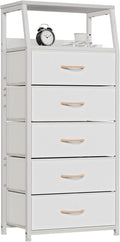 Furnulem White Dresser with 5 Drawers, Vertical Storage Tower Fabric Dresser for Bedroom, Hallway, Entryway, Nursery, Closet 