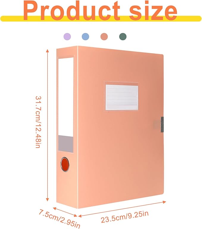 A4 Storage File Boxes Large Capacity Plastic Archives Cases with Lid, 75mm deep, 4 Colores Folding Document Storage Box for O