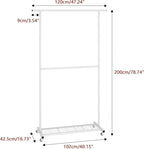 Sywhitta Double Rod Clothing Garment Rack, Rolling Coat Hanger with Bottom Mesh, Clothing Rack for Hanging Clothes, Coats, Sk