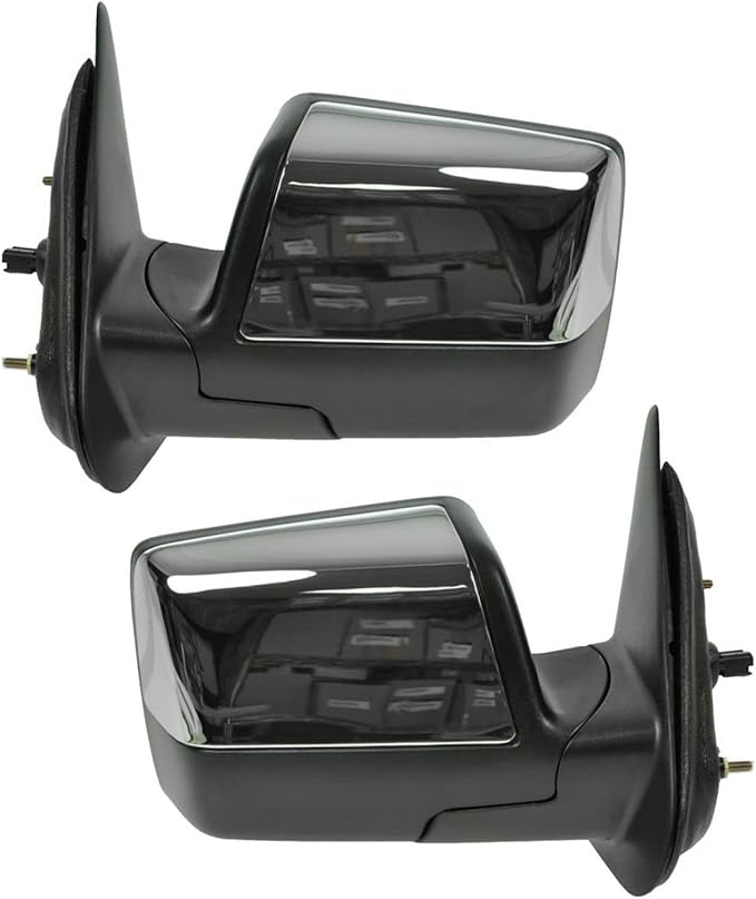 TRQ Driver and Passenger Side Mirror Assembly Set Power Chrome Textured Compatible with 2006-2011 Ford Ranger 2006-2007 Mazda