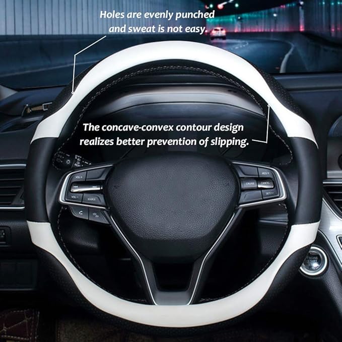 Car Steering Wheel Cover with Durable PU Leather, Universal 17 inch Fit for Car Truck SUV, Breathable Anti Slip Auto Steering Wheel Covers for Men and Women