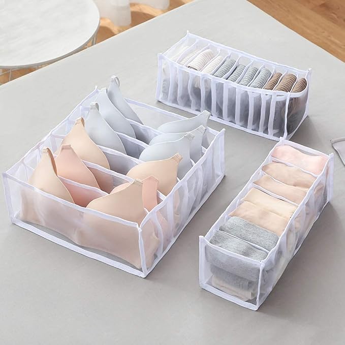 Underwear Organizer, 3 Set Foldable Bra Underwear Organizer Drawer Divider Storage Organizer for Underwear, Socks, Ties, Bras