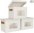 Univivi Storage Boxes with Lids Fabric Foldable Storage Bin for Clothes, [3-Pack] Closet Organizer Containers boxes with Hand