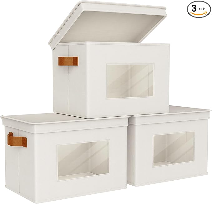 Univivi Storage Boxes with Lids Fabric Foldable Storage Bin for Clothes, [3-Pack] Closet Organizer Containers boxes with Hand