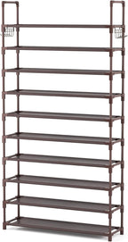 VTRIN 10 Tiers Shoe Rack Tall Large Capacity Wide Shoe Organizer Sturdy Shoe Shelf for Entryway with Two Hooks Metal Shoe Sto