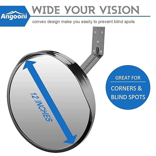 Acrylic Convex Traffic Mirror, 12 inch Adjustable Wide Angle View Curved Security Mirror for Driveway, Park, Garage, Corners and Blindspot(Support Indoor and Outdoor)