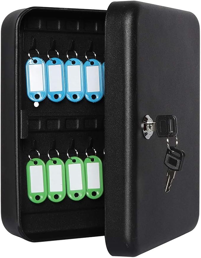 Jssmst Lock Keyboxes Wall Mount Security Key Storage Box, Locking Key Cabinet Wall Mount with 24 Key Hooks & Tags Key Labels,