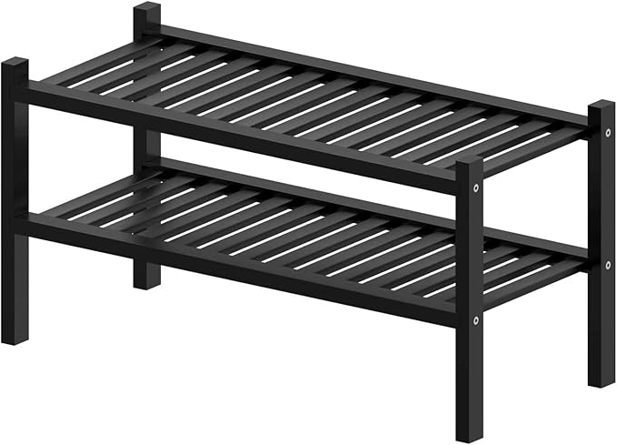 ROMGUAR CRAFT 2 Tier (Thick) Bamboo Shoe Rack for Closet Free Standing Wood Shoe Shelf for Entryway Small Space Stackable 27"