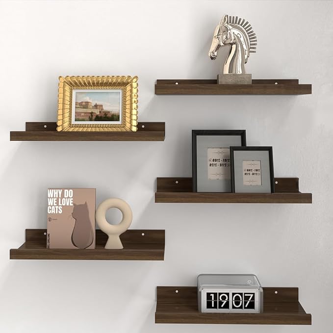 RICHER HOUSE 5 Set Floating Shelves for Wall Decor, Wall Mounted Book Shelf, Nursery Shelves Picture Ledge Shelf with Lip for