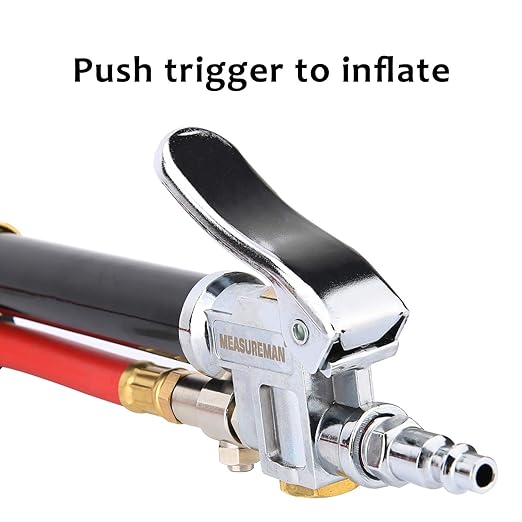 MEASUREMAN Heavy Duty Bayonet Style Tire Inflator, Aluminum Body, 20" Red Hose, Clip On Air Chuck, Aluminum Slide, Range 10-130psi/kpa (Pack of 2)