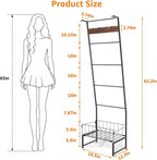 Metal Blanket Ladder with Basket, 5 Tier Rustic Blanket Rack with Hooks for Living Room, Bedroom, Farmhouse Decor – 5.2ft Wal