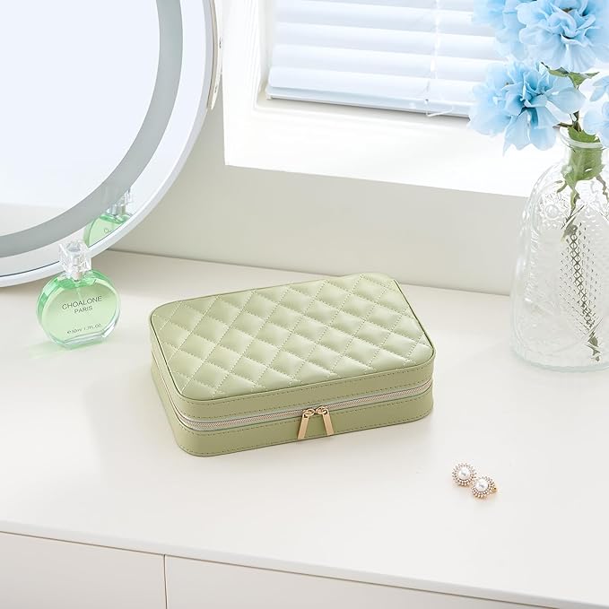 Lolalet Travel Jewelry Case for Women Girls, Travel Jewelry Organizer Box with Mirror & Clear Storage Bag, Small Portable Ear