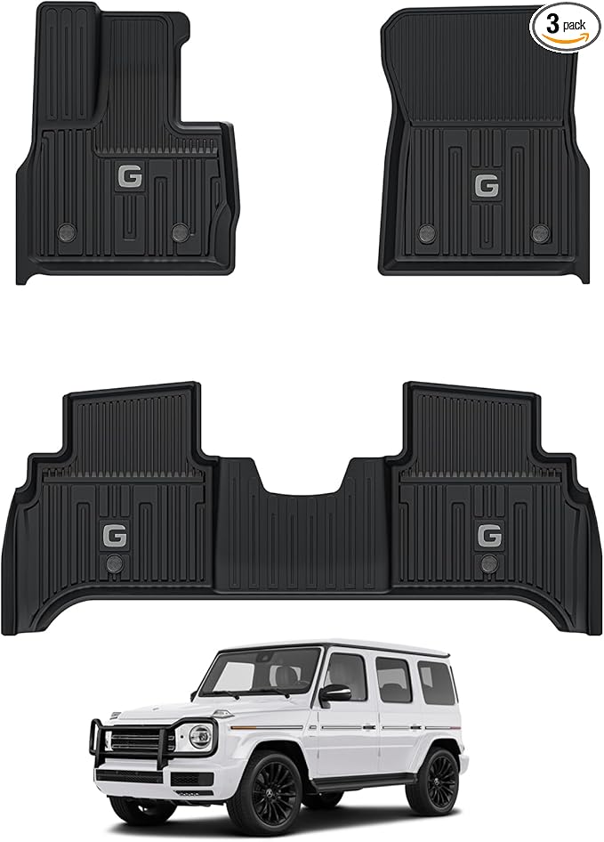 3W Floor Mats Fit for 2019-2025 2026 Mercedes-Benz G Class/G500/G550/AMG G63 SUV TPE All Weather Custom Fit Floor Liner for Benz G Class 1st & 2nd Row Car Mats, Black