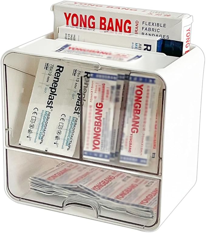 Bandages Storage Organizer for Wall, Plastic Medical Supplies Container for Home Medicine Cabinet, White Storage Box for Cott