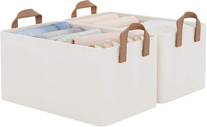 StorageWorks Closet Storage Bins, Storage Baskets for Shelves, Closet Organizers and Storage Bins with Metal Frame, Handles, 