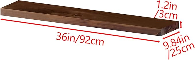 Industrial Pipe Wall Wood Shelves,Real Wooden Shelves 36" inch Long Walnut Color with 1.2 inches Thick Modern Floating Shevle