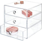 AJIODA Makeup Drawer Organizer Box with 3 Drawers, Acrylic Cosmetic Display Case Vanity Organizer Jewelry Storage Box Stackab