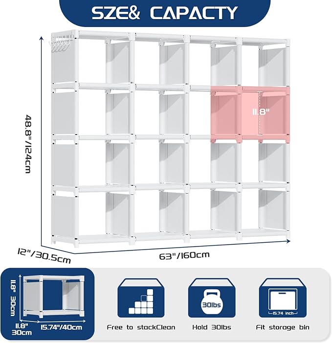 Mavivegue Book Shelf, 16 Cube Storage Organizer, Metal Cube Bookshelf, DIY Bookcase, Tall Book case for Bedroom, Living Room,