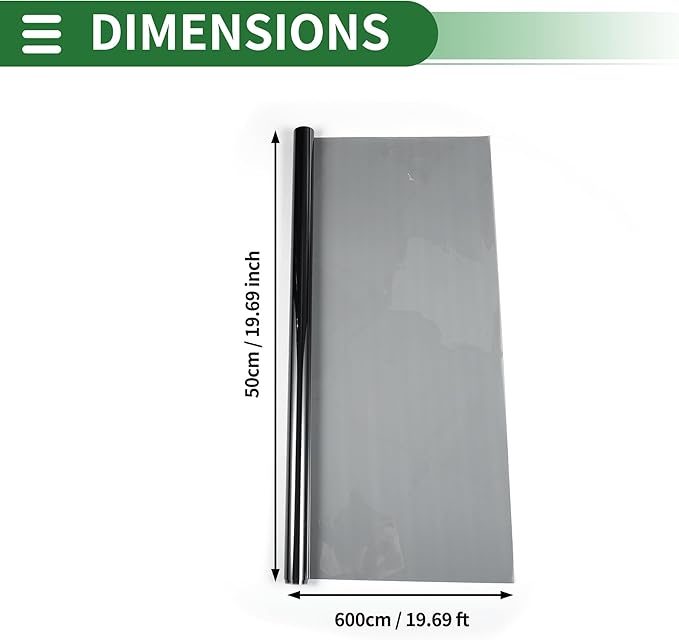 Motoforti Universal Car Window Tint Film Privacy Film 19.69 ft x 19.69 Inch Carbon 2 PLY PET Black 1 Pc VLT 50% IRR 32% UVR 95%